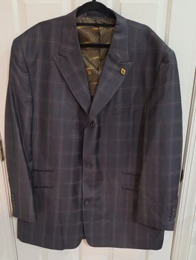 Stacy Adams Men's 3-Piece Suit -Glen Plaid Jacket, Vest & Cuffed Pants - 50/45L
